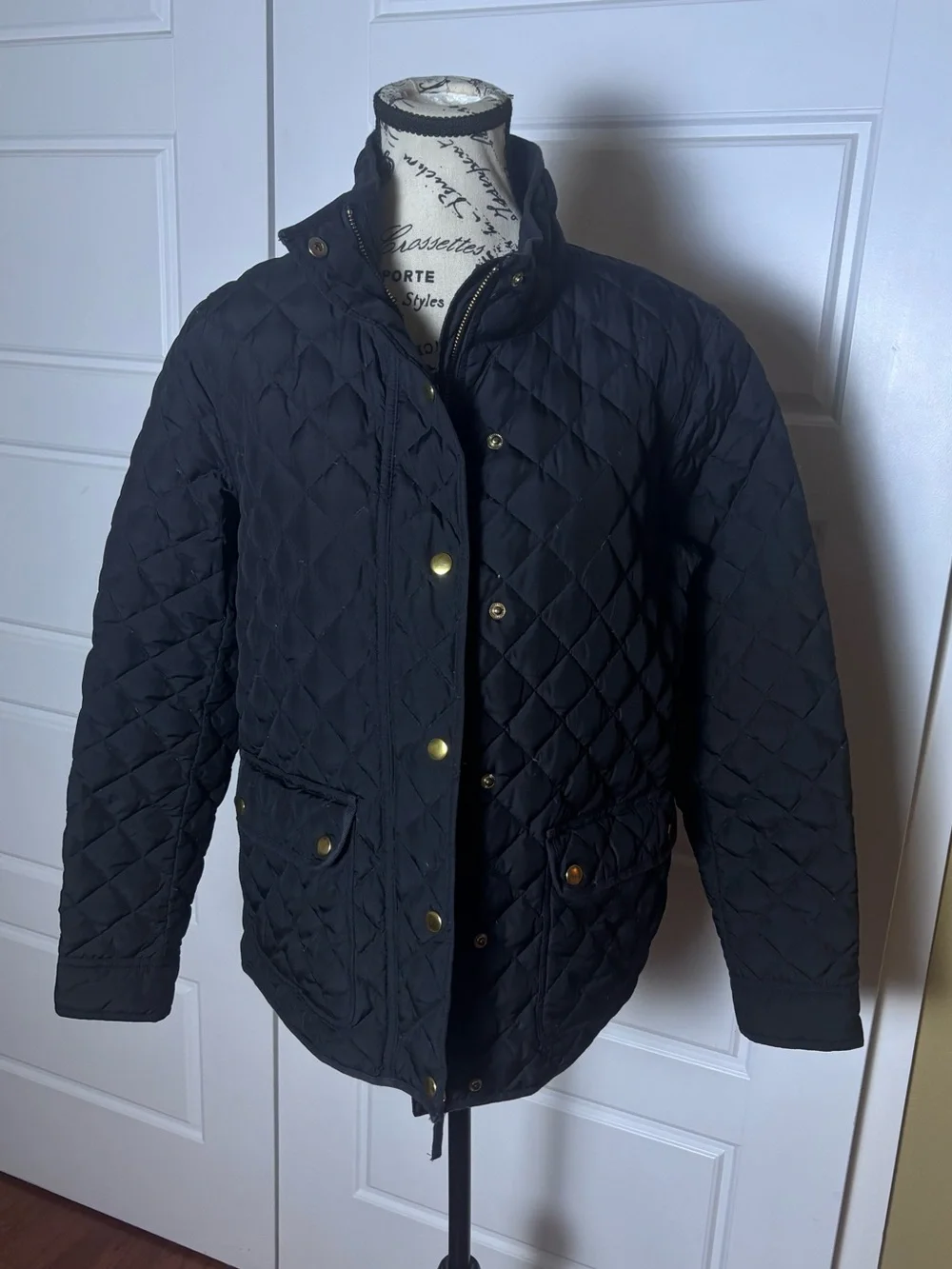 J Crew Womens Down Quilted Field Goose Jacket Barn Mock B0208 Puffer Black